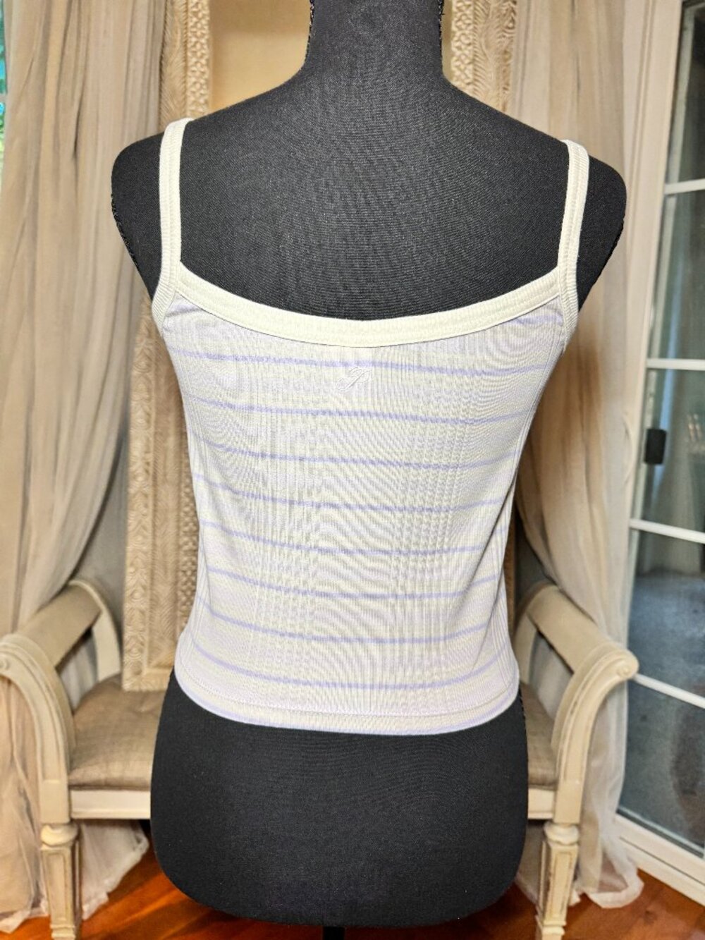 PINK Victoria’s Secret Purple Striped Ribbed Cami Tank Top S - Picture 2 of 5